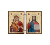 BlessedMart Icônes orthodoxes chrétiennes diptyques de poche - Mini icônes byzantines pliantes du Christ et de Theotokos - Icônes de voyage de 8,5 cm de haut (Théotokos de Vladimir et Christ