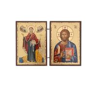 BlessedMart Icônes orthodoxes chrétiennes diptyques de poche - Mini icônes byzantines pliantes du Christ et de Theotokos - Icônes de voyage de 8,5 cm de haut (Théotokos du Mont Athos et Christ