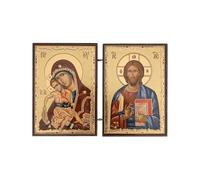 BlessedMart Icônes orthodoxes chrétiennes diptyques de poche - Mini icônes byzantines pliantes du Christ et de Theotokos - Icônes de voyage de 8,5 cm de haut (Theotokos Axion Estin et Christ