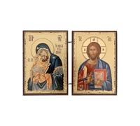 BlessedMart Icônes orthodoxes chrétiennes diptyques de poche, mini icônes byzantines pliantes, icônes de voyage de 8,5 cm (H) (Théotokos Pélagonitissa et le Christ Pantocrator)