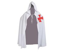 BLESSUME Cape de Chevalier Templier Médiéval Robe à Capuche Hospitalière (Blanc 1)