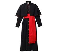 BLESSUME Catholic Cassock Prêtre Robe Longue avec Cincture Band Belt(XL,Robe noire avec ceinture rouge)