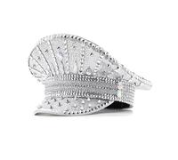 BLESSUME Chapeau de festival de musique à paillettes pour adultes - Chapeau de capitaine militaire steampunk, Argent 6., M