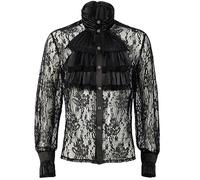 BLESSUME Chemise Médiévale en Dentelle Hommes Jabot Collier Victorien Gothique Halloween Noir Tops Manches Longues (M)