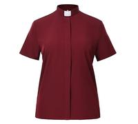 BLESSUME Chemisier à manches longues/courtes avec col à languette pour femme, Bordeaux 1 (manches courtes), Taille M