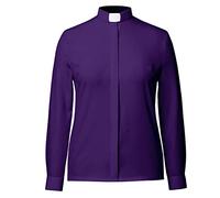 BLESSUME Chemisier à manches longues/courtes avec col à languette pour femme, Violet (manches longues), Taille L