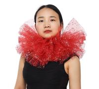 BLESSUME Col de Clown Renaissance à Volants (Rouge/Argent) pour Femme et Homme, Accessoires pour Costume, Taille Unique, Longueur 35cm/13.8''