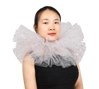 BLESSUME Col de Clown Renaissance Col à Volants Victorien Layered Collerette Halloween, Carnaval (Blanc/Or)