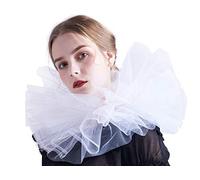 BLESSUME Col de Clown Renaissance Col à Volants Victorien Layered Collerette Halloween, Carnaval (Blanc)