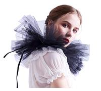 BLESSUME Col de Clown Renaissance Col à Volants Victorien Layered Collerette Halloween, Carnaval (Noir)