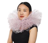 BLESSUME Col de Clown Renaissance Col à Volants Victorien Layered Collerette Halloween, Carnaval (Rose/Argent)