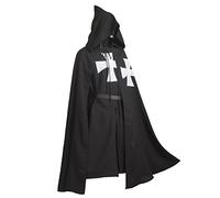 BLESSUME Costume médiéval de chevalier templier avec tunique et ceinture pour cosplay (noir 2)