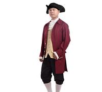 BLESSUME Costume Renaissance Médiévale Homme Pirate Colonial Patriotique Costume Adulte (Costume Rouge vin, S)