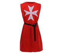 BLESSUME Costume Tunique Chevalier Médiéval Croisé Templier Carnaval LARP Cospaly (Rouge)