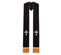 BLESSUME Eglise l'étole Prêtre Masse Réversible Brodée l'étole (Noir/Blanc)