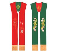 BLESSUME Eglise l'étole Prêtre Masse Réversible Brodée l'étole (Vert & Rouge #2)