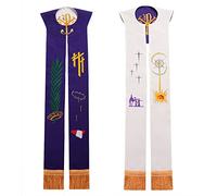 BLESSUME Eglise l'étole Prêtre Masse Réversible Brodée l'étole (Violet & Blanc #1)