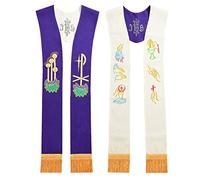 BLESSUME Eglise l'étole Prêtre Masse Réversible Brodée l'étole (Violet & Blanc #2)
