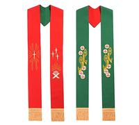 BLESSUME Eglise Réversible Étole avec Agneau de Dieu Broderie (Vert &Rouge #1)
