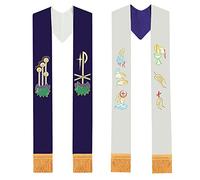 BLESSUME Eglise Réversible Étole avec Agneau de Dieu Broderie (Violet & Blanc #1)