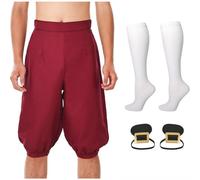 BLESSUME Ensemble de 3 pièces de costume médiéval, pantalon de pirate, viking, renaissance, chaussettes, cosplay, chaussures, boucle, unisexe, rouge bordeaux, L