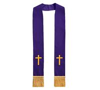 BLESSUME Étole brodée avec croix de pasteur du clergé de l'église, Violet 5, taille unique