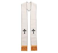 BLESSUME Étole messe du clergé Étole mariage brodée croix (Blanc/Noir)