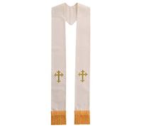 BLESSUME Étole messe du clergé Étole mariage brodée croix (Blanc/Or 1)