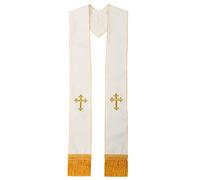 BLESSUME Étole messe du clergé Étole mariage brodée croix (Blanc/Or 2)