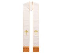 BLESSUME Étole messe du clergé Étole mariage brodée croix (Blanc/Or)