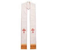BLESSUME Étole messe du clergé Étole mariage brodée croix (Blanc/Rouge)
