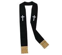 BLESSUME Étole Noire pour Cérémonie de Messe du Clergé avec Broderie de Croix, One Size