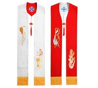 BLESSUME Étole réversible brodée avec pompons pour église, ministre, pasteur, mariage (blanc et rouge)