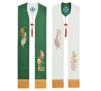 BLESSUME Étole réversible brodée avec pompons pour église, ministre, pasteur, mariage (blanc et vert)