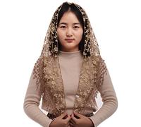 BLESSUME Femme Mantille Catholique Voile Dentelle Chapelle Triangle Eglise Messe Latine Châle 1pc (marron)