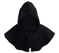 BLESSUME Frère Médiéval Encapuchonné Peignoir Moine Renaissance Prêtre Peignoir Halloween Cosplay Costume (Taille unique, Noir Capot Chapeau+Collier)