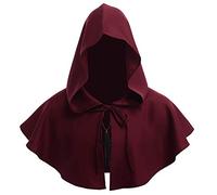 BLESSUME Frère Médiéval Encapuchonné Peignoir Moine Renaissance Prêtre Peignoir Halloween Cosplay Costume (Taille unique, Bourgogne Capot Chapeau+Collier)