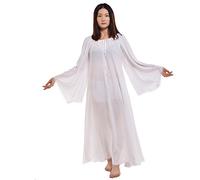 BLESSUME Médiéval Femmes Lacer Fête Robe Éclater Manche Cosplay Fantaisie Encapuchonné Longue Robe (Blanc, L)