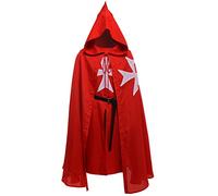BLESSUME Médiéval Templier Chevaliers Costume Tunique avec Cape et Ceinture (Rouge)