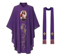 BLESSUME Prêtre catholique Chasuble avec Trinité Sainte Notre-Dame du Perpétuel motifs, violet, taille unique