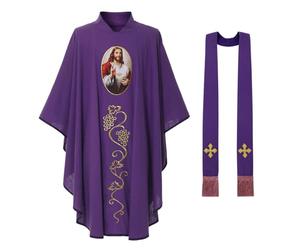 BLESSUME Prêtre catholique Chasuble avec Trinité Sainte Notre-Dame du Perpétuel motifs, violet, taille unique