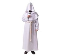 BLESSUME Prêtre Moine Costume de Capuche Médiévale Deguisement Robe Renaissance (Blanc,L)