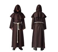 BLESSUME Prêtre Moine Costume de Capuche Médiévale Deguisement Robe Renaissance (Marron,M)