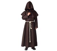 BLESSUME Prêtre Moine Costume de Capuche Médiévale Deguisement Robe Renaissance (Marron,S)