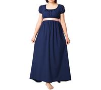 BLESSUME Robe de Régence pour Femmes Manches Bouffantes à Volants Ceinture Robe de Bal à Taille Empire (XXL, Bleu)