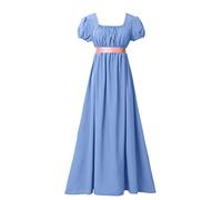 BLESSUME Robe de Régence pour Femmes Manches Bouffantes à Volants Ceinture Robe de Bal à Taille Empire