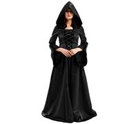 BLESSUME Robe de sorcière médiévale à lacets vintage pour femme - Costume de cosplay, noir 1, XX-Large