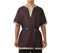 BLESSUME Tunique Viking LARP Costume Aristocrat Chevalier Costume avec Une Ceinture en Cuir (Marron, L)