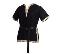 BLESSUME Tunique Viking LARP Costume Aristocrat Chevalier Costume avec Une Ceinture en Cuir (Noir, XXL)