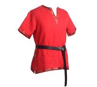 BLESSUME Tunique Viking LARP Costume Aristocrat Chevalier Costume avec Une Ceinture en Cuir (Rouge, L)